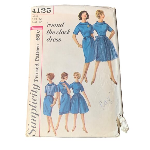 Simplicity 4125 Round The Clock Dress Pattern Size 12 Misses Vintage 1960s uncut - Picture 1 of 2